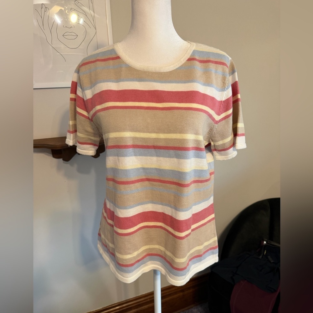 Vintage Cherokee Women's Short Sleeve Striped Crew Neck